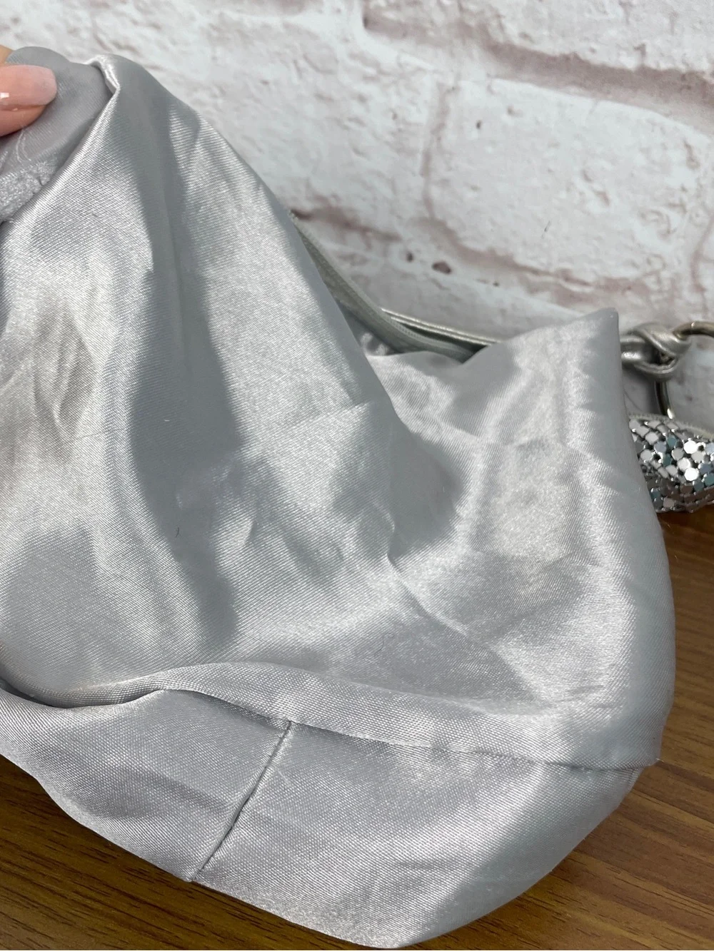 Silver Metallic Sequin Disco ball Sparkle Y2K Hobo Shoulder Clubbing Bag
